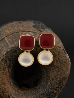 E2O - Gold Plated Pearl Crafted Contemporary Drop Earring