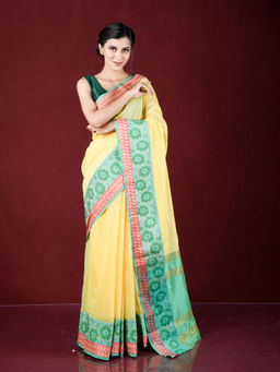EXCLUSIVA - Yellow Zari Woven Work Banarasi Saree with Unstitched Blouse