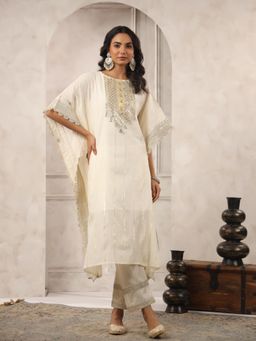 Gahan - White Lurex Kaftan with Inner & Palazzo