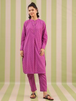 Gahan - Purple Bandhej Printed Kurta & Pant