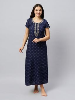 Quira - Womens Blue Embroidered Nightdress - Regular Fit