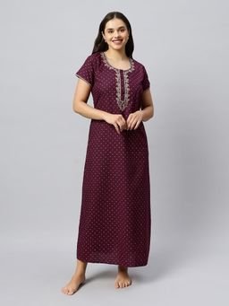 Quira - Womens Embroidered Nightdress - Purple