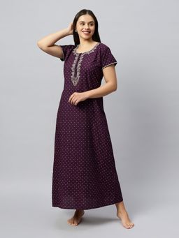 Quira - Womens Embroidered Nightdress - Wine
