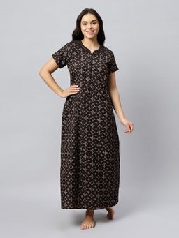 Quira - Womens Printed Nightdress - Coffee