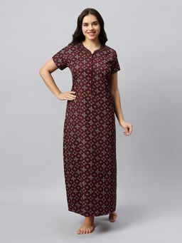 Quira - Womens Printed Nightdress - Wine