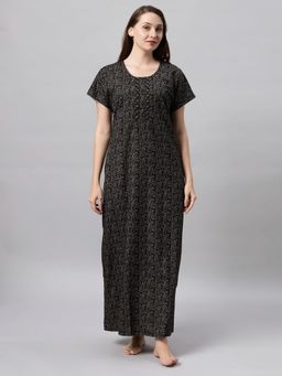 Quira - Womens Embroidered Nightdress - Black