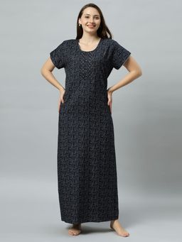 Quira - Womens Embroidered Poly Cotton Nightdress - Blue