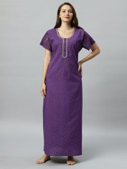 Quira - Womens Embroidered Nightdress - Purple