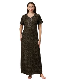 Quira - Womens Mehendi Nightdress Poly Cotton Printed Maxi Length