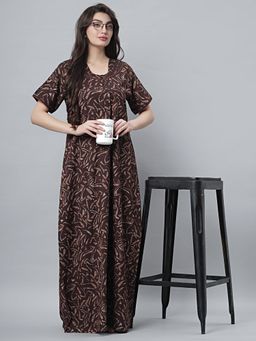 Quira - Womens Printed Cotton Blend Nightdress - Coffee