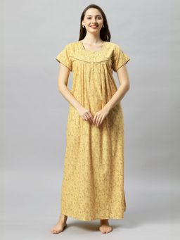 Quira - Womens Floral Print Nightdress - Yellow