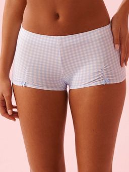 La Vie En Rose - Bow And Ruched Cotton Boyshort Panty Blue