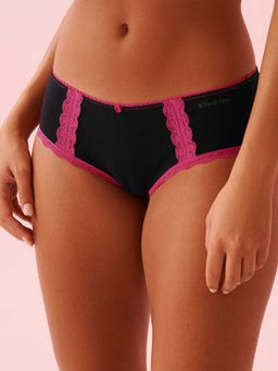 La Vie En Rose - Cotton And Lace Detail Hip hugger Panty Black