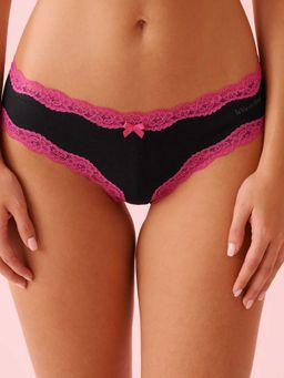 La Vie En Rose - Cotton And Lace Trim Cheeky Panty Black