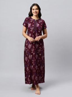 Quira - Womens Wine Viscose Rayon Lounge Wear Dress - Regular Fit