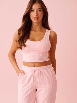 La Vie En Rose - Wide Strap Cotton Crop Cami Bra Pink