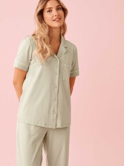 La Vie En Rose - Cotton Short Sleeve Button-Down Shirt Green