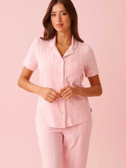 La Vie En Rose - Cotton Short Sleeve Button-Down Shirt Pink