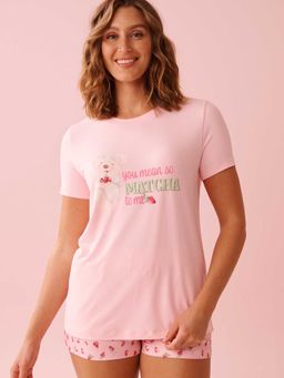 La Vie En Rose - Spa Time Teddy Print Super Soft T-Shirt Pink