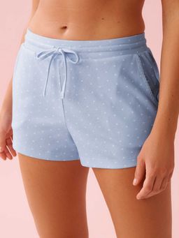 La Vie En Rose - Heart Print Pointelle Pyjama Shorts Blue