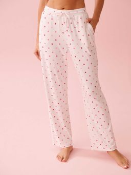 La Vie En Rose - Heart Print Pointelle Pyjama Pants White