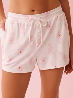 La Vie En Rose - Spa Time Teddy Print Super Soft Pyjama Shorts White