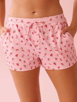 La Vie En Rose - Strawberry Print Super Soft Pyjama Shorts Pink
