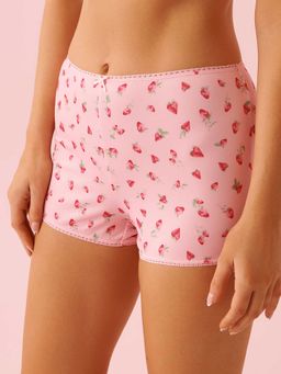 La Vie En Rose - Strawberry Print Super Soft Biker Style Shorts Pink