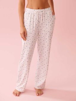 La Vie En Rose - Blue Rose Print Super Soft Pyjama Pants White