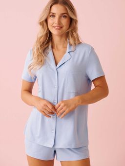La Vie En Rose - Embossed Heart Print Super Soft Nightsuit Blue