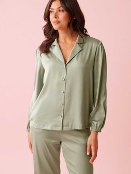 La Vie En Rose - Satin Long Sleeve Button-Down Shirt Green