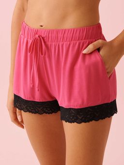 La Vie En Rose - Lace Trim Modal Shorts Pink
