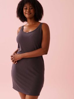 La Vie En Rose - Ribbed Modal And Lace Trim Nightdress Grey