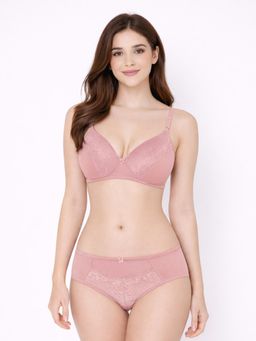 Groversons Paris Beauty - Padded Bra & Panty With Lace Work Mauve
