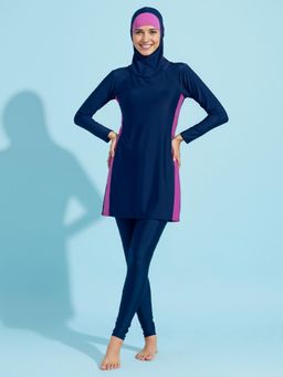 LYCOT - Women Nylon Swim Top With Tight & Head Cover Navy Blue