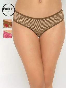 Clovia - Womens Low Waist Printed Cotton Bikini Panty Multi-Color (Pack of 3)