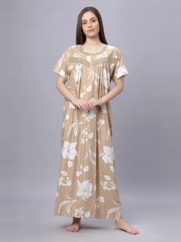 Quira - Comfortable Womens Full Length Cotton Blend Half Sleeves Nightdress