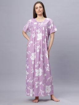 Quira - Comfortable Womens Full Length Cotton Blend Half Sleeves Nightdress