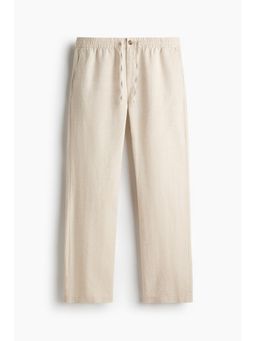 H&M - Men Beige Regular Fit Linen-Blend Trousers