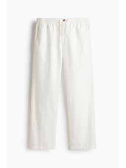 H&M - Men White Regular Fit Linen-Blend Trousers