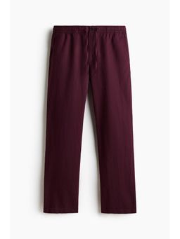 H&M - Men Wine Regular Fit Linen-Blend Trousers