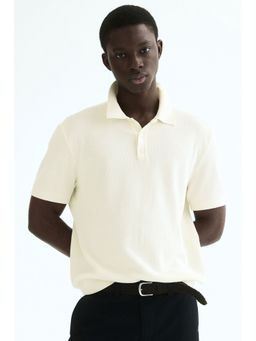 H&M - Men White Regular Fit Knitted Polo T-Shirt