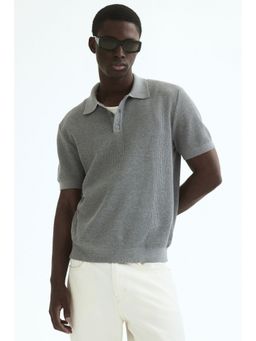 H&M - Men Grey Regular Fit Knitted Polo T-Shirt