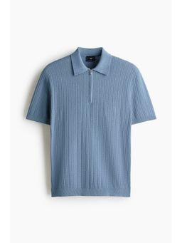 H&M - Men Blue Slim Fit Textured-Knit Polo T-Shirt