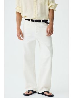 H&M - Men White Relaxed Fit Cotton Trousers