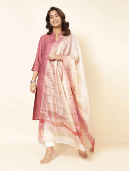 Fabindia - Beige Cotton Silk Stripes Dupatta