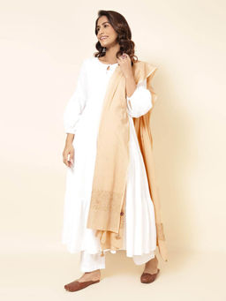 Fabindia - Beige Cotton Embroidered Dupatta