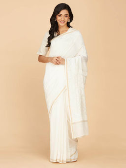 Fabindia - Natural Cotton Silk Chikankari Embroidered Saree with Unstitched Blouse