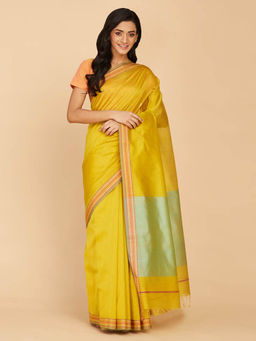 Fabindia - Mustard Cotton Silk Maheshwari Woven Saree with Unstitched Blouse