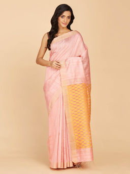Fabindia - Pink Silk Hand Woven Saree with Unstitched Blouse